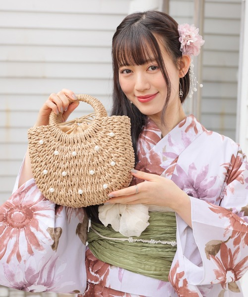Honeys（ハニーズ）の「パール付カゴバッグ（和装小物・レディース・ベージュ・FREE）」の9枚目の写真