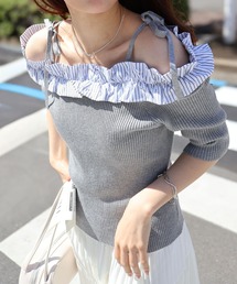 OUTIL ストライプ オフショルダー トップス オフショルダー」に該当するトップス（ストライプ柄）ファッション通販