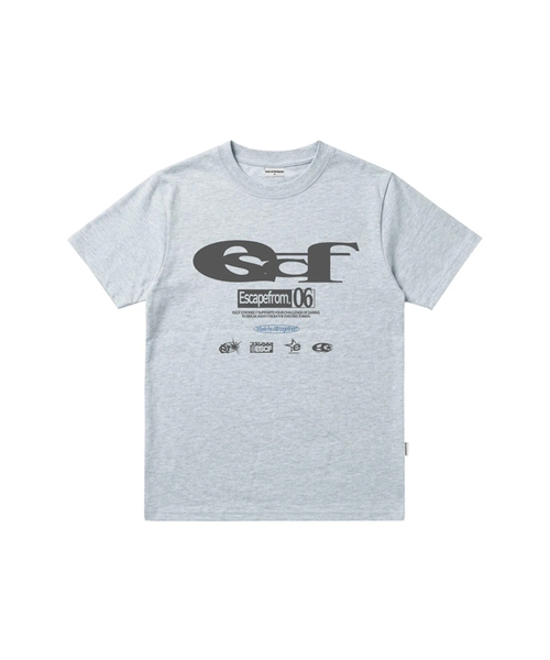 ESCAPEFROM（エスケープフロム）の「ESCFロゴコラージュプリントスタンダードフィット半袖Tシャツ[2色]（Tシャツ/カットソー・レディース・ライトブルー/ライトピンク・MEDIUM）」の2枚目の写真