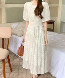 シャーリングティアード小花柄ワンピース