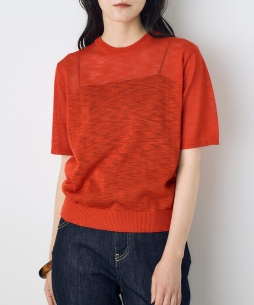 AZUL by moussy(アズールバイマウジー)の「【身長/骨格別着用画像あり】シアートップス クルーネックシアーニットトップス 夏服 秋服 春服 サマーニット ボーダー(ニット/セーター・レディース・ブラック/ブルー系その他3/ホワイト/ホワイト系その他/レッド・SMALL/MEDIUM)」の5枚目の写真