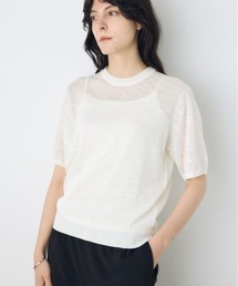【身長/骨格別着用画像あり】シアートップス　クルーネックシアーニットトップス　夏服　秋服　春服　サマーニット　ボーダー