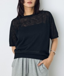 【身長/骨格別着用画像あり】シアートップス クルーネックシアーニットトップス 夏服 秋服 春服 サマーニット ボーダー