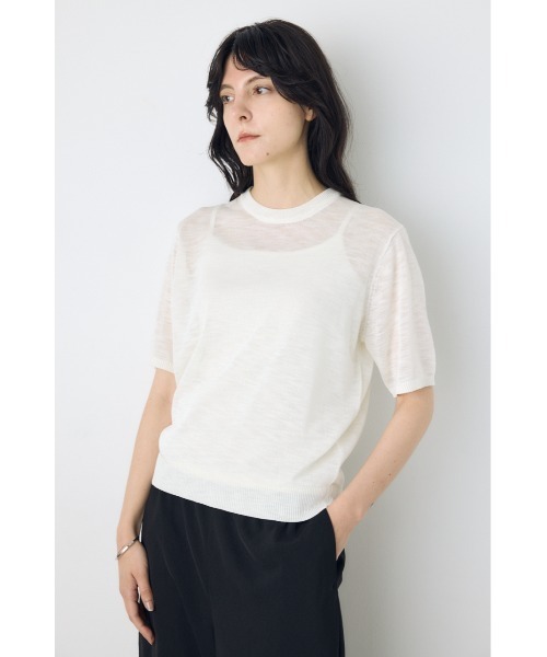 AZUL by moussy(アズールバイマウジー)の「【身長/骨格別着用画像あり】シアートップス クルーネックシアーニットトップス 夏服 秋服 春服 サマーニット ボーダー(ニット/セーター・レディース・ブラック/ブルー系その他3/ホワイト/ホワイト系その他/レッド・SMALL/MEDIUM)」の6枚目の写真