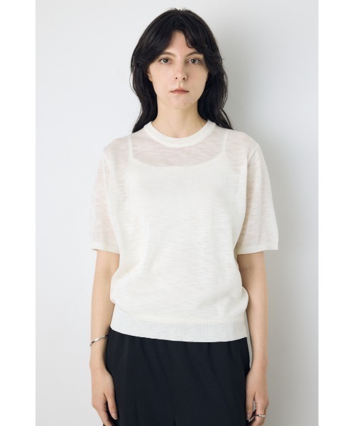 AZUL by moussy(アズールバイマウジー)の「【身長/骨格別着用画像あり】シアートップス クルーネックシアーニットトップス 夏服 秋服 春服 サマーニット ボーダー(ニット/セーター・レディース・ブラック/ブルー系その他3/ホワイト/ホワイト系その他/レッド・SMALL/MEDIUM)」の7枚目の写真