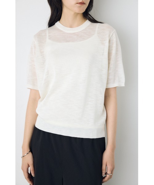 AZUL by moussy(アズールバイマウジー)の「【身長/骨格別着用画像あり】シアートップス クルーネックシアーニットトップス 夏服 秋服 春服 サマーニット ボーダー(ニット/セーター・レディース・ブラック/ブルー系その他3/ホワイト/ホワイト系その他/レッド・SMALL/MEDIUM)」の8枚目の写真