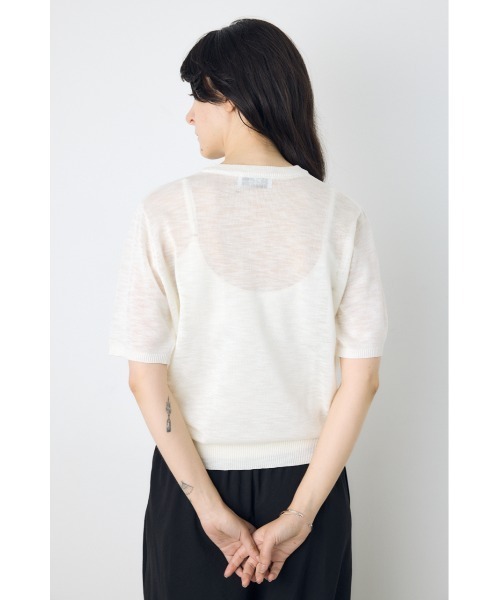 AZUL by moussy(アズールバイマウジー)の「【身長/骨格別着用画像あり】シアートップス クルーネックシアーニットトップス 夏服 秋服 春服 サマーニット ボーダー(ニット/セーター・レディース・ブラック/ブルー系その他3/ホワイト/ホワイト系その他/レッド・SMALL/MEDIUM)」の10枚目の写真