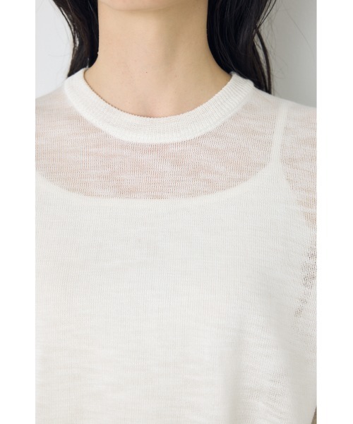 AZUL by moussy(アズールバイマウジー)の「【身長/骨格別着用画像あり】シアートップス クルーネックシアーニットトップス 夏服 秋服 春服 サマーニット ボーダー(ニット/セーター・レディース・ブラック/ブルー系その他3/ホワイト/ホワイト系その他/レッド・SMALL/MEDIUM)」の12枚目の写真