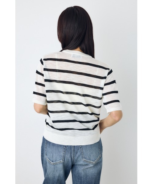 AZUL by moussy(アズールバイマウジー)の「【身長/骨格別着用画像あり】シアートップス クルーネックシアーニットトップス 夏服 秋服 春服 サマーニット ボーダー(ニット/セーター・レディース・ブラック/ブルー系その他3/ホワイト/ホワイト系その他/レッド・SMALL/MEDIUM)」の19枚目の写真