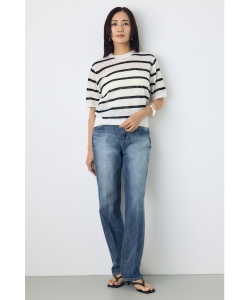 AZUL by moussy(アズールバイマウジー)の「【身長/骨格別着用画像あり】シアートップス クルーネックシアーニットトップス 夏服 秋服 春服 サマーニット ボーダー(ニット/セーター・レディース・ブラック/ブルー系その他3/ホワイト/ホワイト系その他/レッド・SMALL/MEDIUM)」の20枚目の写真