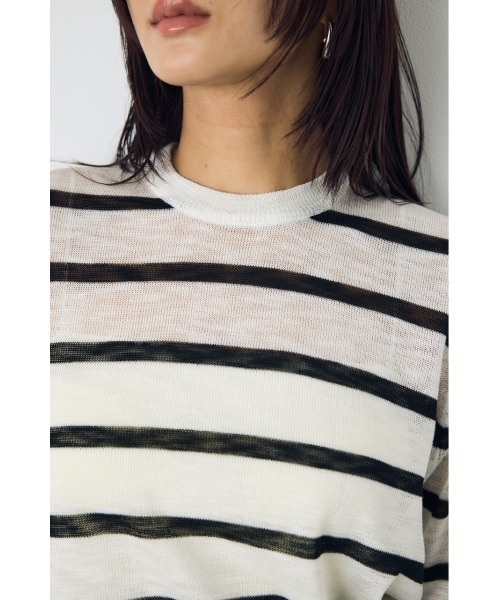 AZUL by moussy(アズールバイマウジー)の「【身長/骨格別着用画像あり】シアートップス クルーネックシアーニットトップス 夏服 秋服 春服 サマーニット ボーダー(ニット/セーター・レディース・ブラック/ブルー系その他3/ホワイト/ホワイト系その他/レッド・SMALL/MEDIUM)」の21枚目の写真