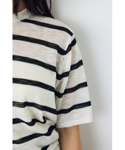 AZUL by moussy(アズールバイマウジー)の「【身長/骨格別着用画像あり】シアートップス クルーネックシアーニットトップス 夏服 秋服 春服 サマーニット ボーダー(ニット/セーター・レディース・ブラック/ブルー系その他3/ホワイト/ホワイト系その他/レッド・SMALL/MEDIUM)」の22枚目の写真