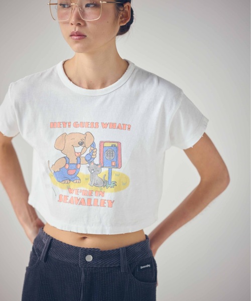 SEA(シー)の「VINTAGE RRもしもし ダメージ 88 ショートTEE(Tシャツ/カットソー・レディース・ホワイト/グレー・ONE SIZE)」の2枚目の写真