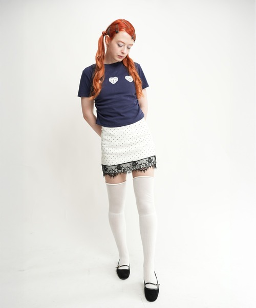 IMARI(イマリ)の「【 IMARI / イマリ 】 レース ハート Tシャツ(Tシャツ/カットソー・レディース・ネイビー/イエロー・FREE)」の4枚目の写真