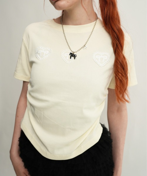 IMARI(イマリ)の「【 IMARI / イマリ 】 レース ハート Tシャツ(Tシャツ/カットソー・レディース・ネイビー/イエロー・FREE)」の6枚目の写真