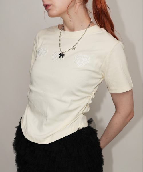 IMARI(イマリ)の「【 IMARI / イマリ 】 レース ハート Tシャツ(Tシャツ/カットソー・レディース・ネイビー/イエロー・FREE)」の5枚目の写真