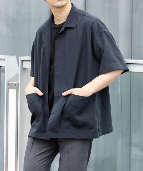 URBAN RESEARCH ROSSO MEN（アーバンリサーチロッソメン）の「『セットアップ対応』『防シワ/速乾』ドライイージーショートスリーブシャツジャケット（シャツ/ブラウス・メンズ・ベージュ系その他/ネイビー/ブラック/チャコールグレー・MEDIUM/LARGE）」の4枚目の写真