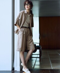 3-Tuck wide linen touch straight slacks / 3タックワイドリネン
