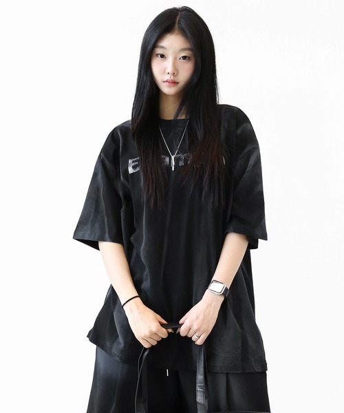 minsobi(ミンソビ)の「スプレーグラデーション ペイントスプラッシュ オーバーサイズ半袖Tシャツ ユニセックス(Tシャツ/カットソー・メンズ・ホワイト/ブラック・FREE)」の16枚目の写真