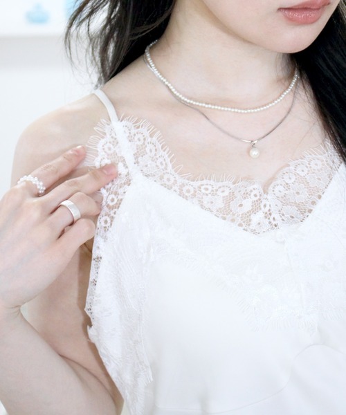 Reurie'(レウリィ)の「【original】ドロストサテンキャミワンピース / レース レイヤード 重ね着 ビスチェ ミニ丈 2way フェミニン きれいめ シンプル 大人カジュアル(チュニック・レディース・ブラック/ライトブルー/アイボリー・FREE)」の9枚目の写真