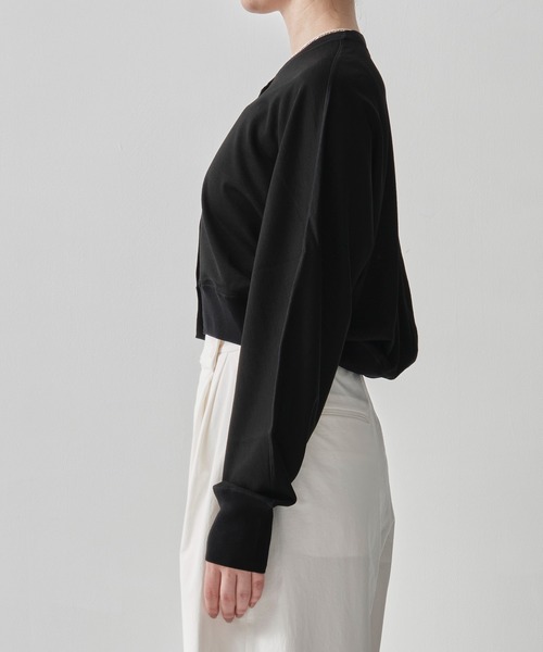 GOOD PEOPLE GOOD STITCHING GOOD PRODUCT（グッドピープルグッドスティッチンググッドプロダクト）の「[GOOD PEOPLE GOOD STITCHING GOOD PRODUCT/グッドピープル グッドステッチング グッドプロダクト]Crew Neck Cropped Knit Cardigan（Tシャツ/カットソー・レディース・ネイビー/ブラック・S/M）」の4枚目の写真
