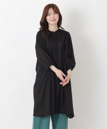 【リンネル7月号掲載】ボイルギャザー 7分袖ワイドワンピース
