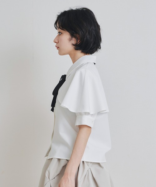 REDYAZEL（レディアゼル）の「リボンタイケープシャツブラウス（シャツ/ブラウス・レディース・ブルー系その他/オフホワイト/ライトグレー・FREE）」の14枚目の写真