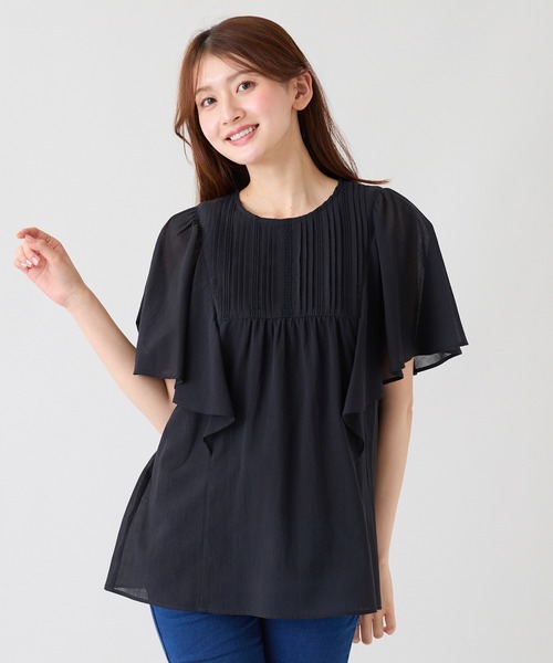 Rose Tiara(ローズティアラ)の「ピンタックヨーク綿シフォンブラウス(シャツ/ブラウス・レディース・ブラック/オレンジ/カーキ・38/46/42)」の12枚目の写真