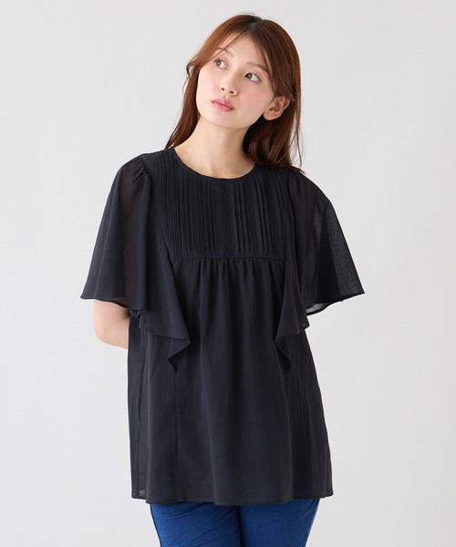 Rose Tiara(ローズティアラ)の「ピンタックヨーク綿シフォンブラウス(シャツ/ブラウス・レディース・ブラック/オレンジ/カーキ・38/46/42)」の14枚目の写真
