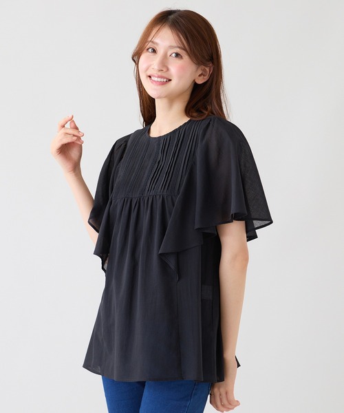 Rose Tiara(ローズティアラ)の「ピンタックヨーク綿シフォンブラウス(シャツ/ブラウス・レディース・ブラック/オレンジ/カーキ・38/46/42)」の15枚目の写真
