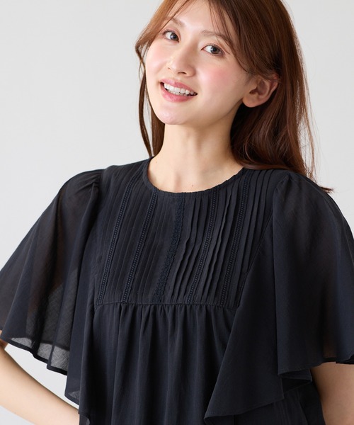 Rose Tiara(ローズティアラ)の「ピンタックヨーク綿シフォンブラウス(シャツ/ブラウス・レディース・ブラック/オレンジ/カーキ・38/46/42)」の18枚目の写真
