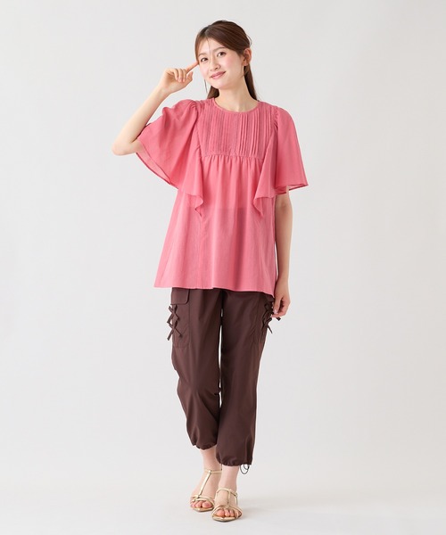 Rose Tiara(ローズティアラ)の「ピンタックヨーク綿シフォンブラウス(シャツ/ブラウス・レディース・ブラック/オレンジ/カーキ・38/46/42)」の8枚目の写真