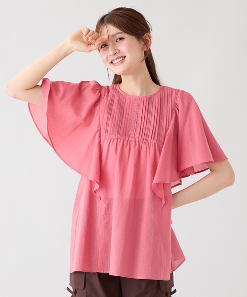 Rose Tiara(ローズティアラ)の「ピンタックヨーク綿シフォンブラウス(シャツ/ブラウス・レディース・ブラック/オレンジ/カーキ・38/46/42)」の4枚目の写真