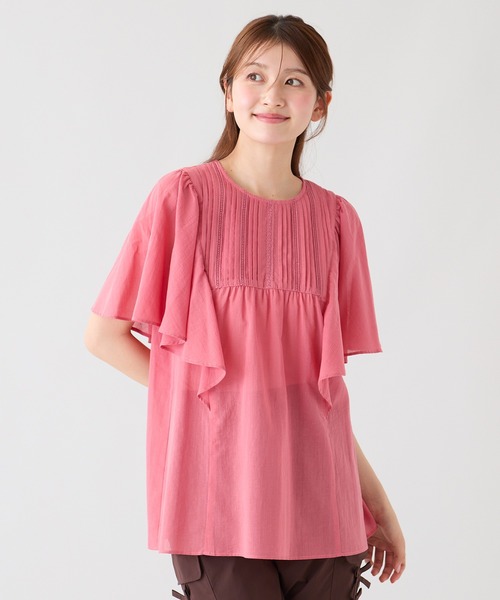 Rose Tiara(ローズティアラ)の「ピンタックヨーク綿シフォンブラウス(シャツ/ブラウス・レディース・ブラック/オレンジ/カーキ・38/46/42)」の6枚目の写真