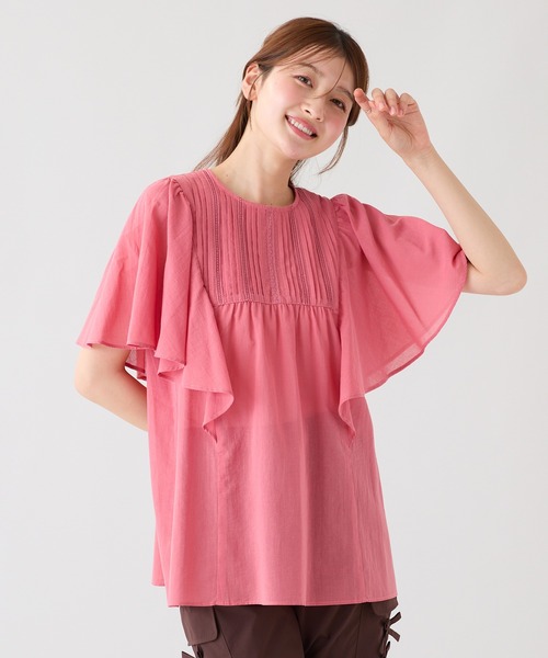 Rose Tiara(ローズティアラ)の「ピンタックヨーク綿シフォンブラウス(シャツ/ブラウス・レディース・ブラック/オレンジ/カーキ・38/46/42)」の7枚目の写真