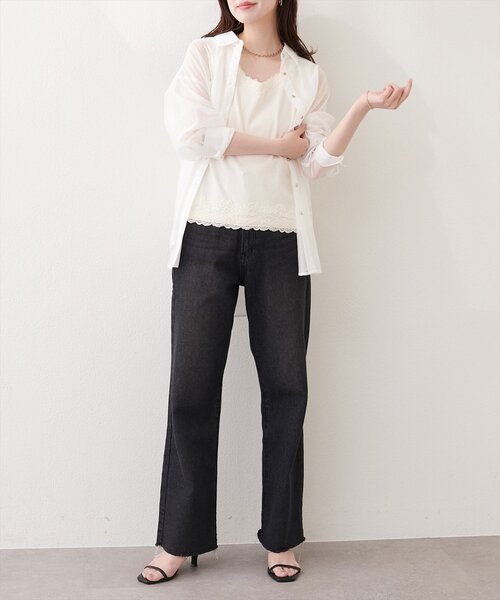 natural couture（ナチュラルクチュール）の「レーストリムテレコタンク（タンクトップ・レディース・オフホワイト/ブラック・FREE）」の8枚目の写真