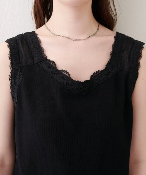 natural couture（ナチュラルクチュール）の「レーストリムテレコタンク（タンクトップ・レディース・オフホワイト/ブラック・FREE）」の18枚目の写真