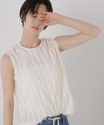 フリンジジャガードノースリーブプルオーバートップス(セットアップ可)