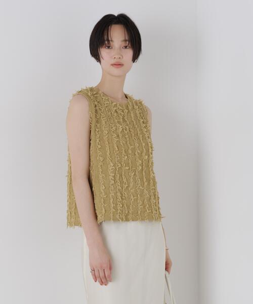 NANO universe(ナノユニバース)の「フリンジジャガードノースリーブプルオーバートップス(セットアップ可)(Tシャツ/カットソー・レディース・ライトカーキ/ダークブラウン/アイボリー・FREE)」の21枚目の写真