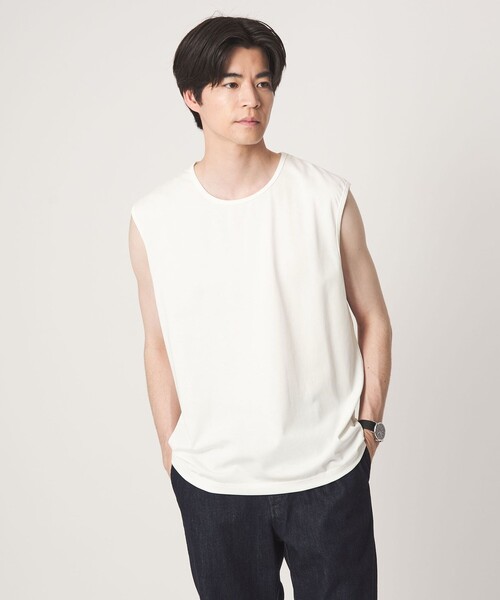 green label relaxing(グリーンレーベルリラクシング)の「【別注/WEB限定】<3/2 WORKS>GLR ノースリーブ タンクトップ(タンクトップ・メンズ・オフホワイト/ブラック・S/L/XL/M)」の2枚目の写真