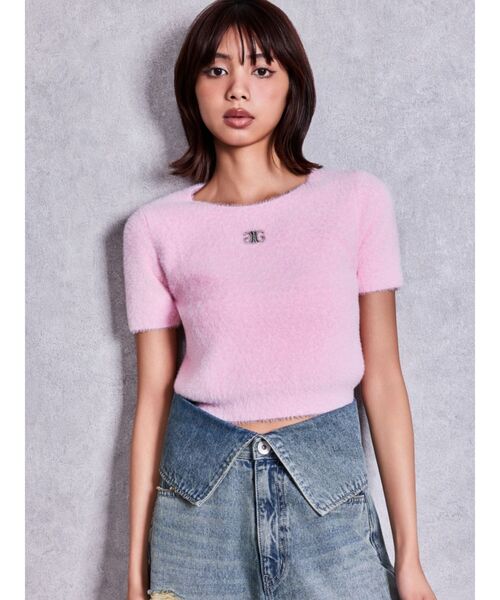 GYDA（ジェイダ）の「Symmetry GYDAミニシャギーニットトップス（ニット/セーター・レディース・ピンク/ブラック/オフホワイト・FREE）」の15枚目の写真