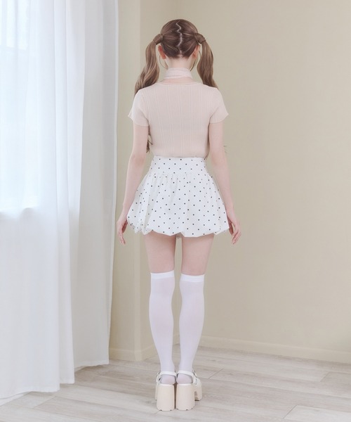 Rmine(アールマイン)の「レース ストール付き ヘンリーネック リブトップス (半袖)(Tシャツ/カットソー・レディース・ブルー/ホワイト/ピンク・FREE)」の4枚目の写真