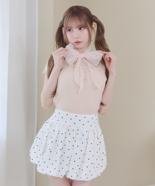 Rmine(アールマイン)の「レース ストール付き ヘンリーネック リブトップス (半袖)(Tシャツ/カットソー・レディース・ブルー/ホワイト/ピンク・FREE)」の13枚目の写真