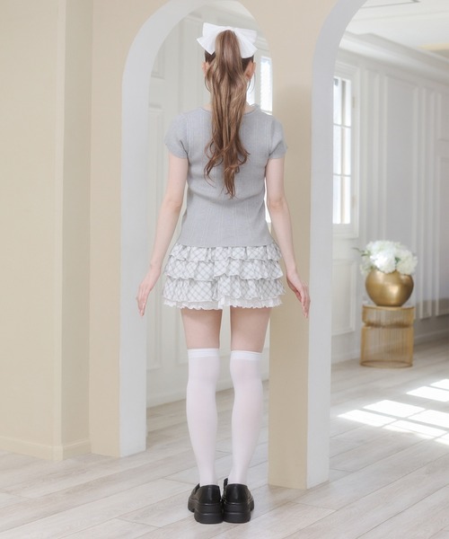 Rmine(アールマイン)の「レース ストール付き ヘンリーネック リブトップス (半袖)(Tシャツ/カットソー・レディース・ブルー/ホワイト/ピンク・FREE)」の22枚目の写真