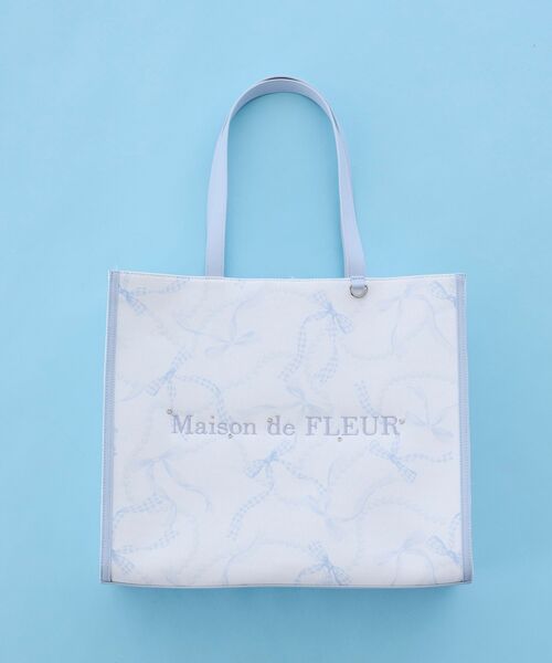 Maison de FLEUR（メゾンドフルール）の「リボンパールプリントマルチポケットトートバッグ（トートバッグ・レディース・ブラック/ブルー・FREE）」の2枚目の写真