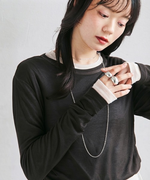 RANAN(ラナン)の「2点セットバイカラーシアーロンT(Tシャツ/カットソー・レディース・杢グレー/イエロー/ホワイト/ブラック/ブラウン・M/LL/L)」の3枚目の写真