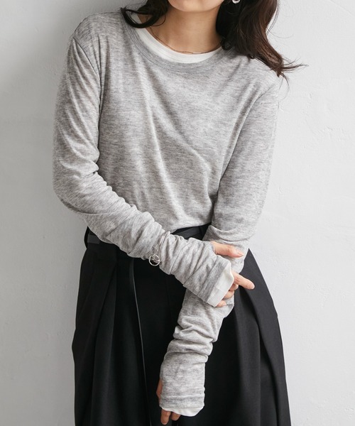 RANAN(ラナン)の「2点セットバイカラーシアーロンT(Tシャツ/カットソー・レディース・杢グレー/イエロー/ホワイト/ブラック/ブラウン・M/LL/L)」の6枚目の写真