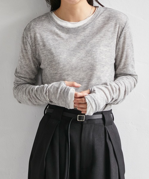 RANAN(ラナン)の「2点セットバイカラーシアーロンT(Tシャツ/カットソー・レディース・杢グレー/イエロー/ホワイト/ブラック/ブラウン・M/LL/L)」の7枚目の写真
