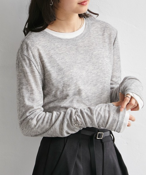RANAN(ラナン)の「2点セットバイカラーシアーロンT(Tシャツ/カットソー・レディース・杢グレー/イエロー/ホワイト/ブラック/ブラウン・M/LL/L)」の8枚目の写真