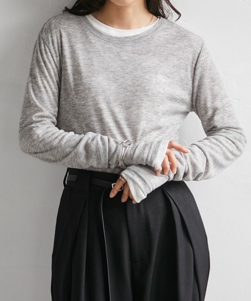 RANAN(ラナン)の「2点セットバイカラーシアーロンT(Tシャツ/カットソー・レディース・杢グレー/イエロー/ホワイト/ブラック/ブラウン・M/LL/L)」の9枚目の写真